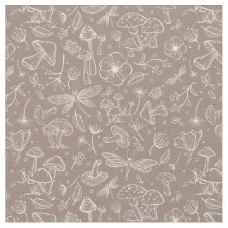 Wild Mushroom Botanische Print Stof in Taupe