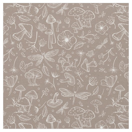 Wild Mushroom Botanische Print Stof in Taupe (Close Up)