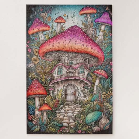 Wild Mushroom Forest Illustratie Kunst Legpuzzel (Verticaal)