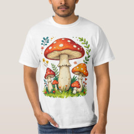 Wild mushrooms and flowers in grass forest nature t-shirt