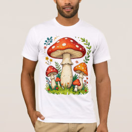 Wild mushrooms and flowers in grass forest nature t-shirt