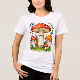 Wild mushrooms and flowers in grass forest nature Tri-Blend shirt