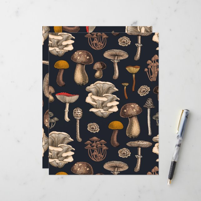Wild Mushrooms on graphite black (Voorkant / Achterkant in situ)