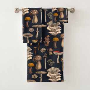 Wild Mushrooms on graphite black Bad Handdoek