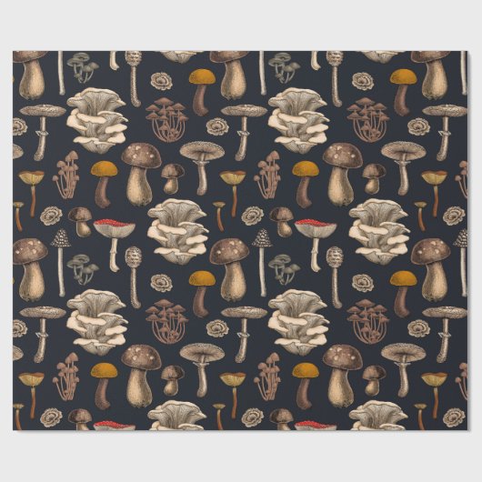 Wild Mushrooms on graphite black Cadeaupapier (Vlak)