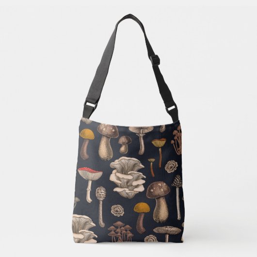 Wild Mushrooms on graphite black Crossbody Tas (Voorkant)