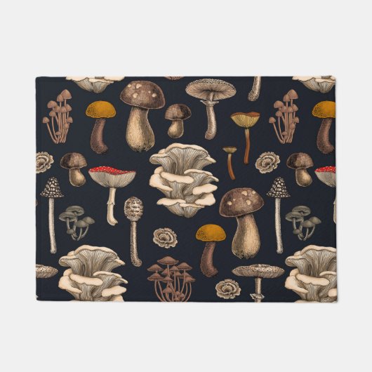Wild Mushrooms on graphite black Deurmat (Voorkant)