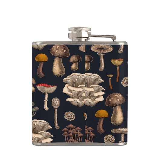 Wild Mushrooms on graphite black Heupfles (Achterkant)