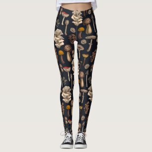Wild Mushrooms on graphite black Leggings