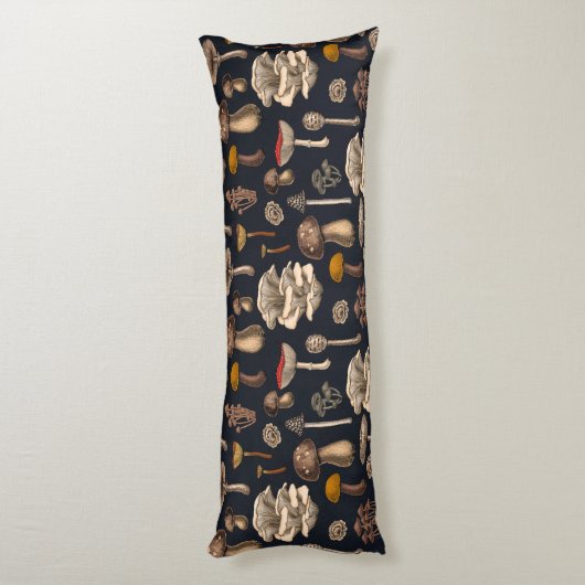 Wild Mushrooms on graphite black Lichaamskussen (Achterkant (Verticaal))