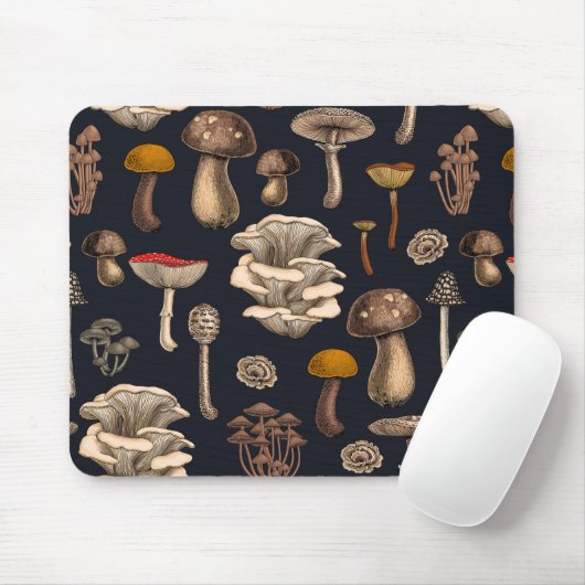 Wild Mushrooms on graphite black Muismat (Met muis)