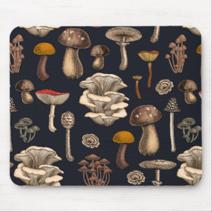 Wild Mushrooms on graphite black Muismat