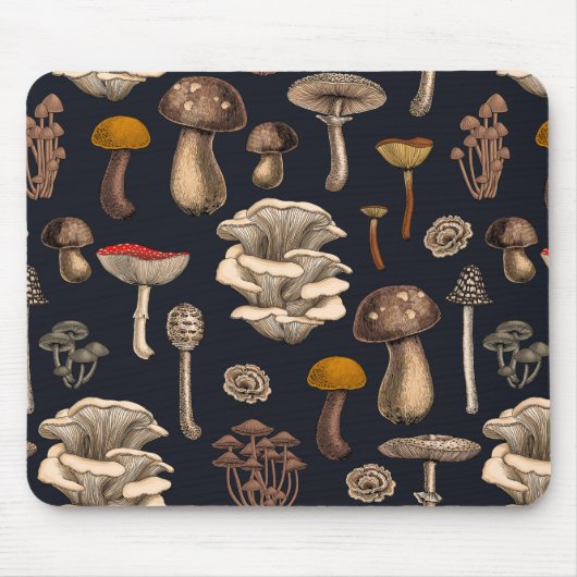 Wild Mushrooms on graphite black Muismat (Voorkant)