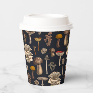 Wild Mushrooms on graphite black Papieren Bekers