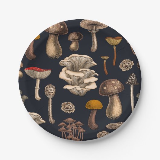 Wild Mushrooms on graphite black Papieren Bordje (Voorkant)