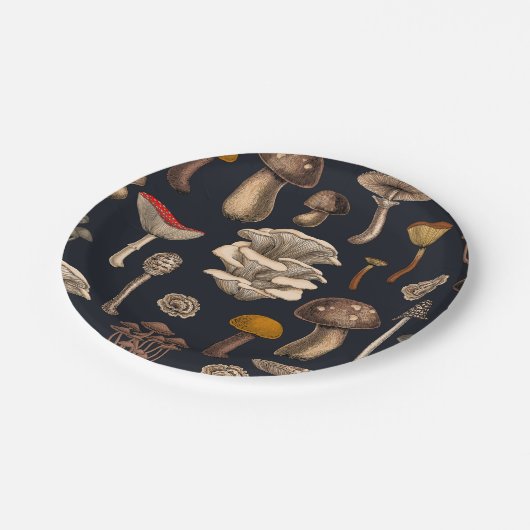 Wild Mushrooms on graphite black Papieren Bordje (Gekanteld)