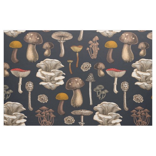 Wild Mushrooms on graphite black Stof (Fat Quarter)