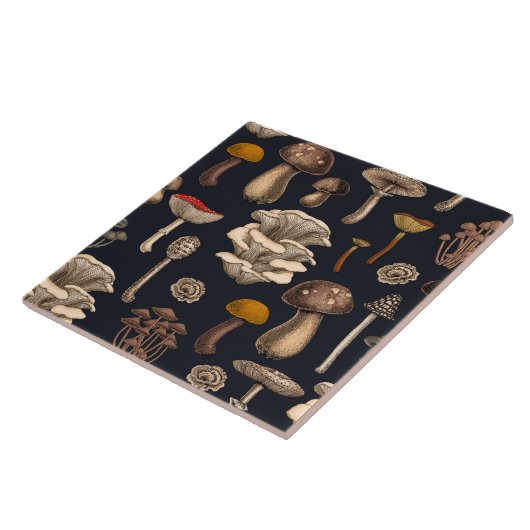 Wild Mushrooms  on graphite black Tegeltje (Zijkant)