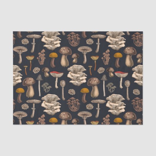 Wild Mushrooms on graphite black Tissuepapier (Voorkant)