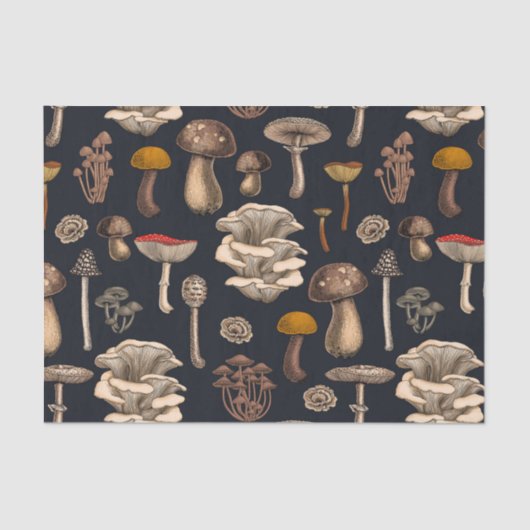 Wild Mushrooms on graphite black Tissuepapier (Voorkant)