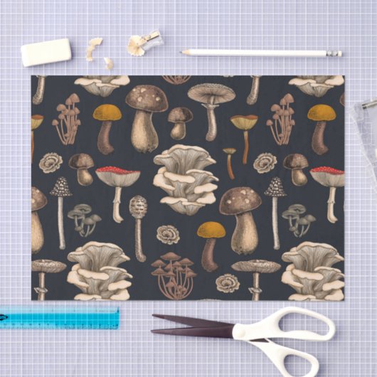 Wild Mushrooms on graphite black Tissuepapier (Craft)