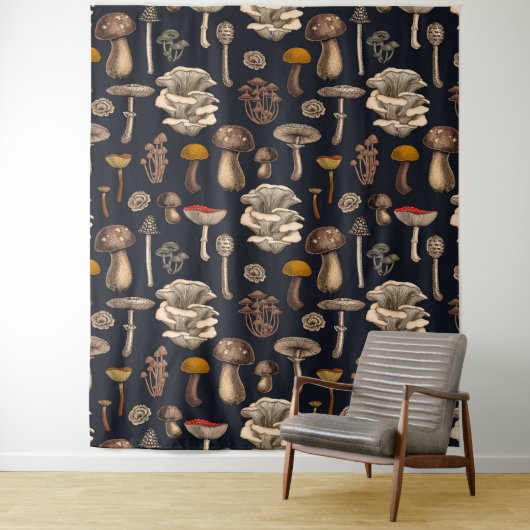 Wild Mushrooms on graphite black Wandkleed (In situ)