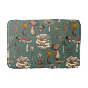 Wild Mushrooms on pine green Badmat