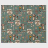 Wild Mushrooms on pine green Cadeaupapier (Vlak)