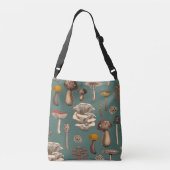 Wild Mushrooms on pine green Crossbody Tas (Achterkant)