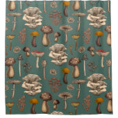 Wild Mushrooms on pine green Douchegordijn (Voorkant)
