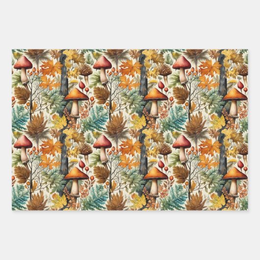 Wild Mushrooms Wrapping Paper Flat Sheet Set van 3 (Voorkant 3)