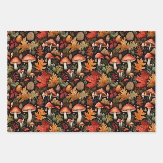 Wild Mushrooms Wrapping Paper Flat Sheet Set van 3 (Voorkant 2)