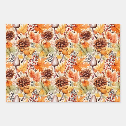 Wild Mushrooms Wrapping Paper Flat Sheet Set van 3 (Voorkant)