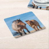 Wild Mustang Hengst en Wild Horse Veulen Kartonnen Onderzetters (Schuin)