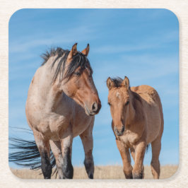 Wild Mustang Hengst en Wild Horse Veulen Kartonnen Onderzetters