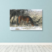 Wild Mustang Horse in de sneeuw 1 Canvas Afdruk (Insitu (Houten vloer))