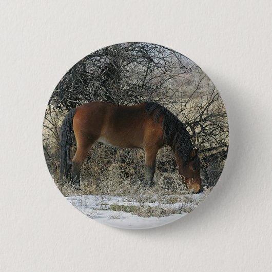 Wild Mustang Horse in de sneeuw 1 Ronde Button 5,7 Cm (Voorkant)