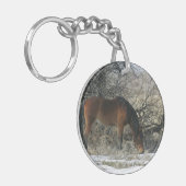 Wild Mustang Horse in de sneeuw 1 Sleutelhanger (Voorkant Links)