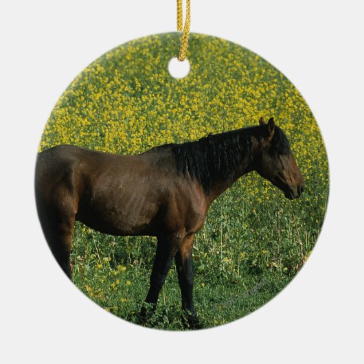 Wild Mustang Horse in Flowers Keramisch Ornament (Voorkant)