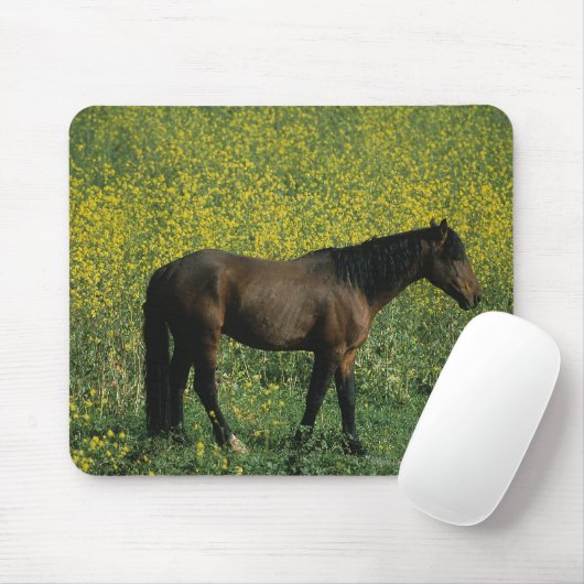 Wild Mustang Horse in Flowers Muismat (Met muis)