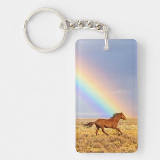 Wild Mustang Horse Running and Rainbow Sleutelhanger (Voorkant)