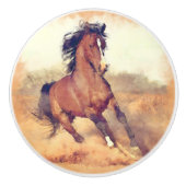 Wild Mustang Horse Waterverf Painting Keramische Knop (Voorkant)