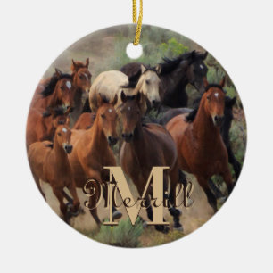 Wild Mustang Horses Monogram Keramisch Ornament
