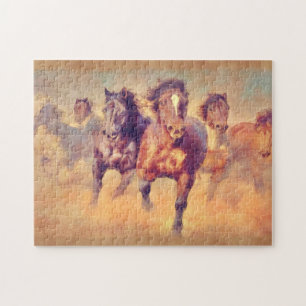 Wild Mustang Horses Stampede Waterverf Art Legpuzzel