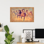 Wild Mustang Horses Stampede Waterverf Poster (Thuiskantoor)