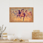 Wild Mustang Horses Stampede Waterverf Poster (Keuken)