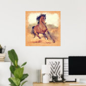 Wild Mustang Horses Stampede Waterverf Poster (Thuiskantoor)