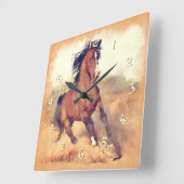 Wild Mustang Horses Stampede Waterverf Vierkante Klok (Hoek)
