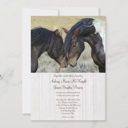 Wild Mustang Horses Wedding Invitations Kaart (Voorkant)