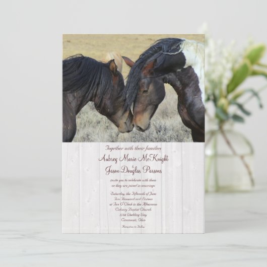 Wild Mustang Horses Wedding Invitations Kaart (Staand voorkant)